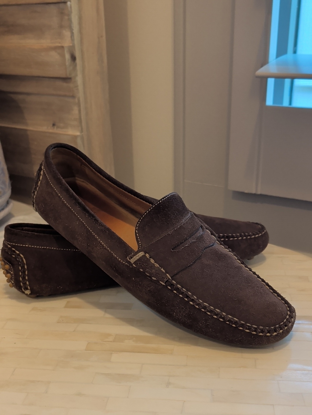 Men's Peter Millar Brown Suede Penny Driving Loafers Size 10.5 Medium